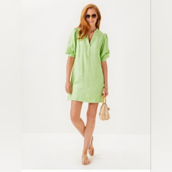 Lilly Pulitzer Dresses & Skirts - LILLY PULITZER "Mialeigh" 100% Linen Lime Green Dress | 00